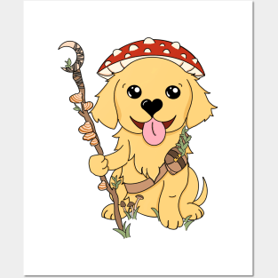 Golden Retriever Mushroom Druid | DND Dog | Fantasy Art | Red Mushroom Posters and Art